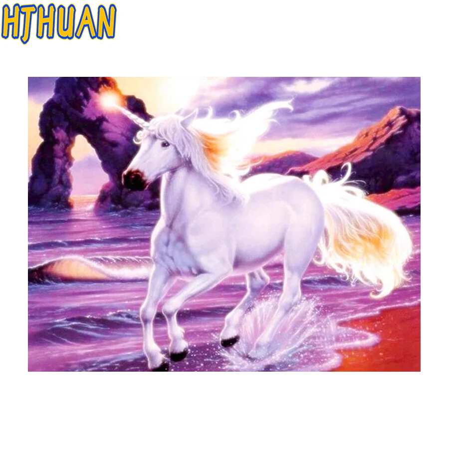 5D Diamond Painting of Unicorn, Square Diamond, Mosaic Pictures, Rhinestones decoration, The Unicorn that Shells on the Sea