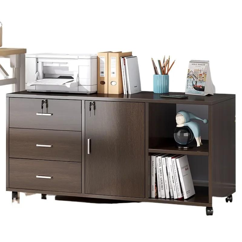 for File Cabinet Under Desk Office Wooden Side Cabinet Locked Printer Drawer Locker Low Storage Unit for Home Workstation
