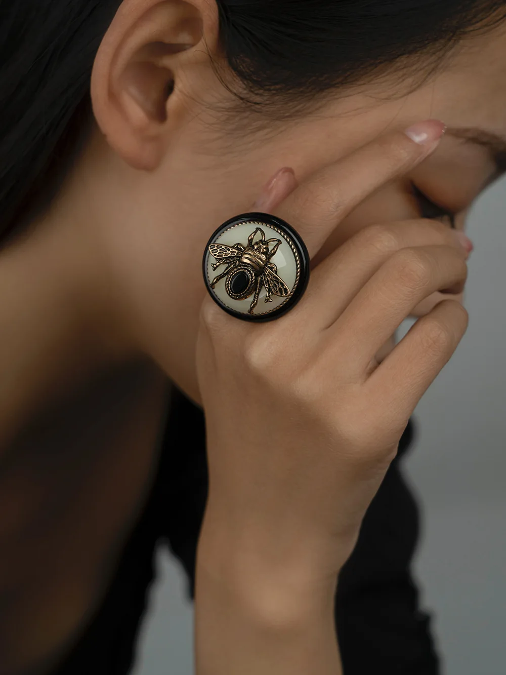 

AAAAA 1piece black Agate beed Ring vintage woman's jewelry party