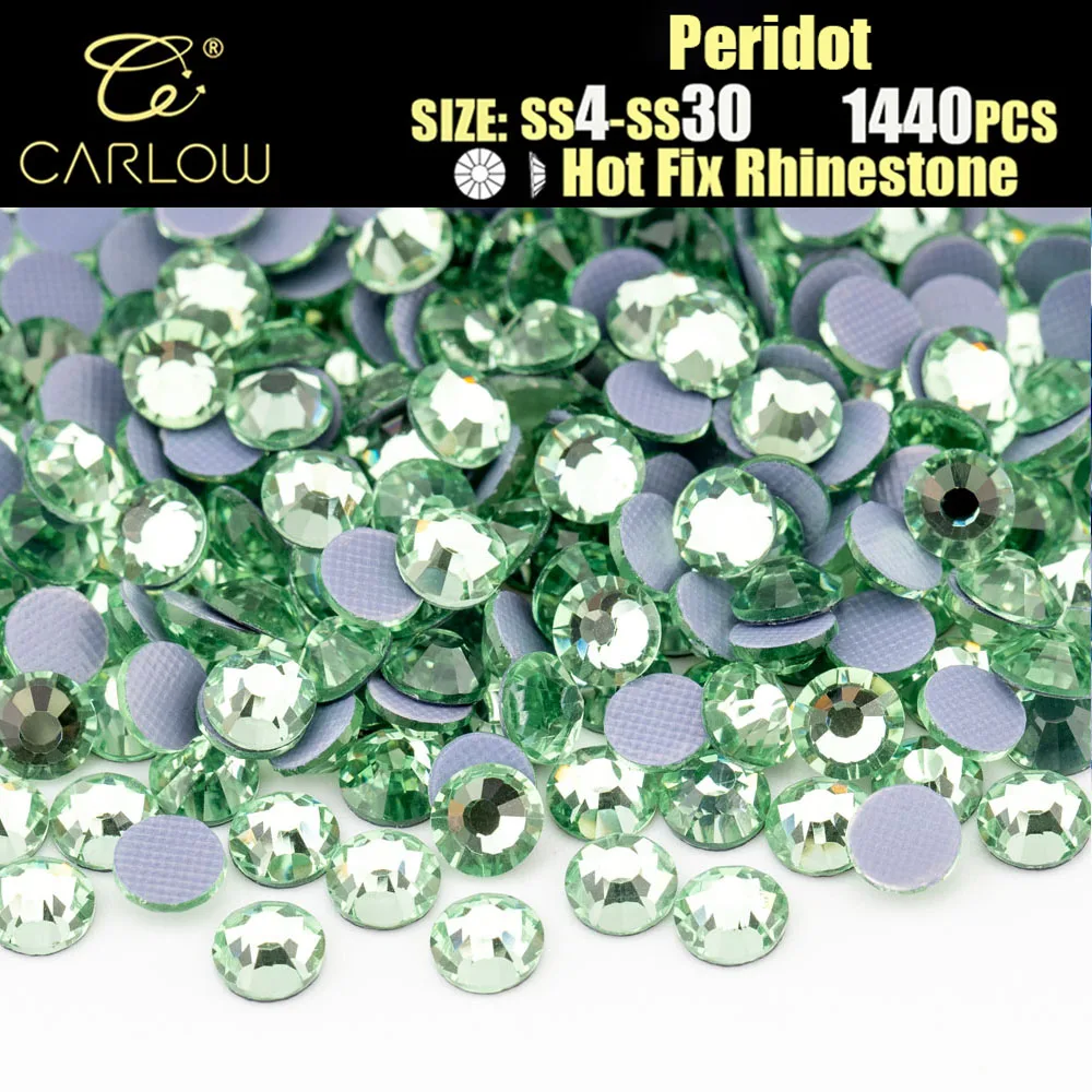 CARLOW Top Quality Peridot SS4-SS30 Hotfix Flatback Glass Rhinestone Beads for Fabric DIY Accessories hotfix-019