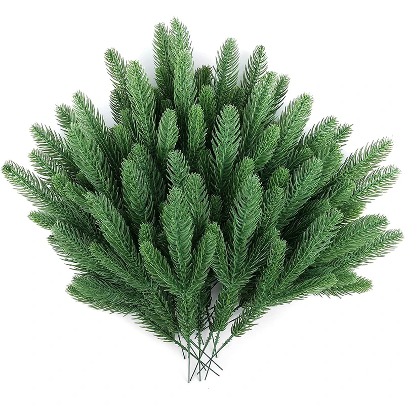 24 Pcs Faux Plants Christmas Tree Decoration Pine Tree Branches Three Forks Three Dimensional Double Sided Pine Needle Branches