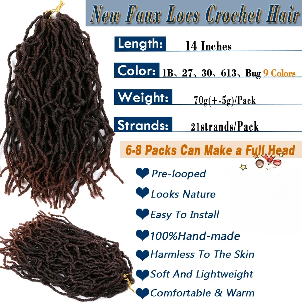 14-calowe syntetyczne krótkie nowe warkocze Faux Locs Ombre Soft Locs Crochet Hair Goddess Locs Crochet Hair For Black Women And Kids