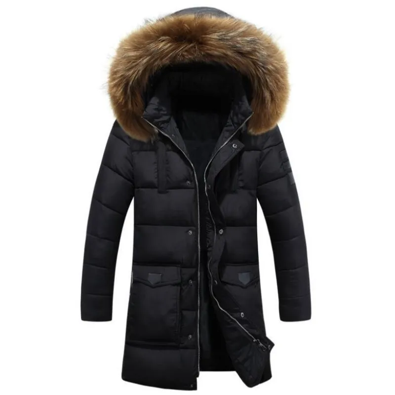 Winter Jackets Men 2023 Fur Collar Oversized Long Parkas Men's Overcoats Thick Puffy Side Zipper Casual Hooded Jackets Coats