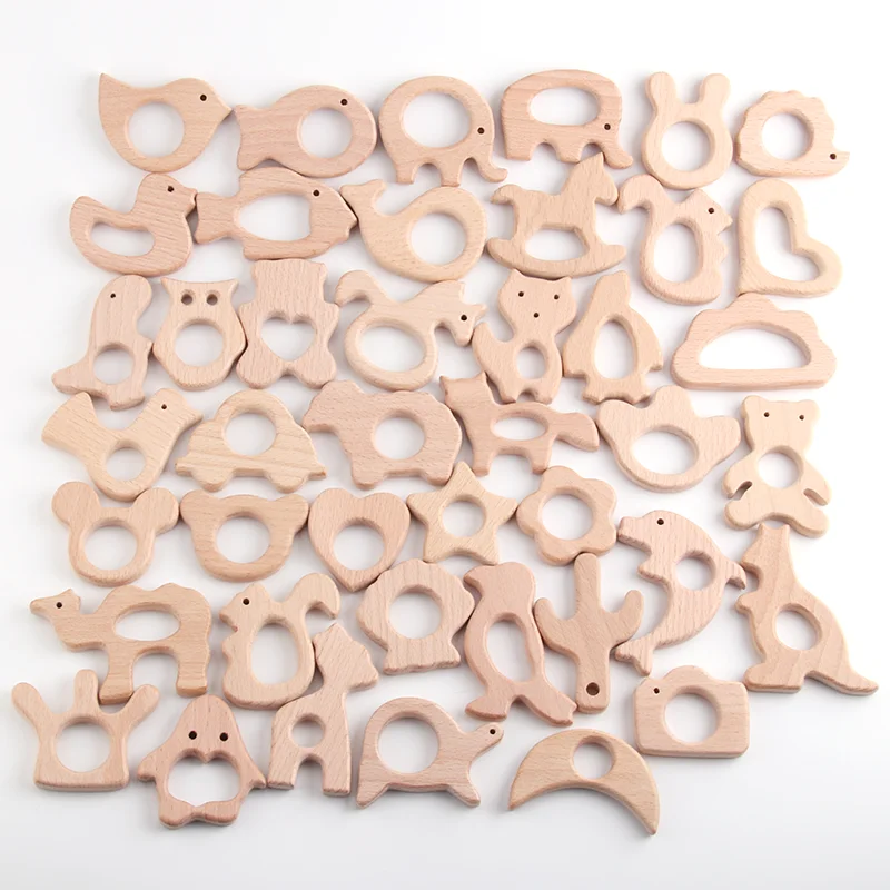 BPA Free Various Shape Beach Wood Baby Pacifier Teether Wooden Newborn Teething Ring Unfinished Baby Accessories Toys