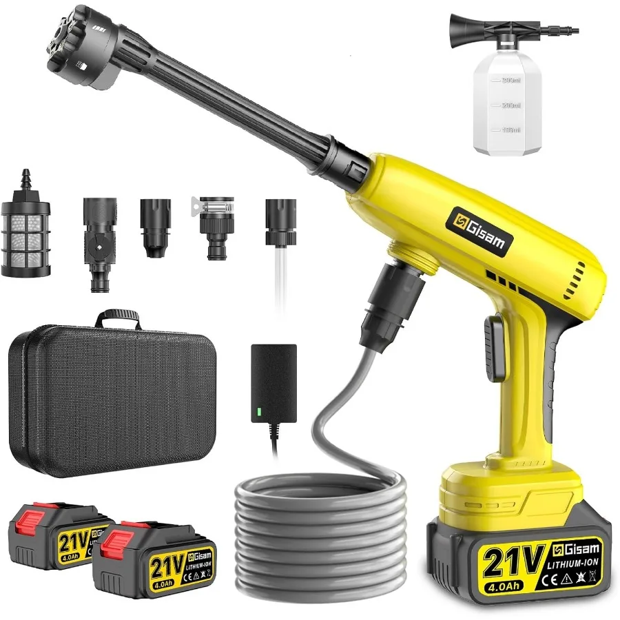 

Cordless Pressure Washer 1250 PSI Portable Power Washer with 2pcs 4.0Ah Battery Charger 6-in-1 Nozzle for Home Use Highsam01
