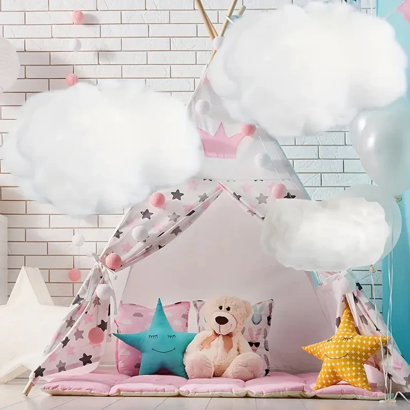 الاصطناعي الأبيض القطن سحابة الزفاف خلفية ديكور الدعائم خلفية T المرحلة DIY بها بنفسك حفلة عيد ميلاد حفل زفاف معلقة حلية