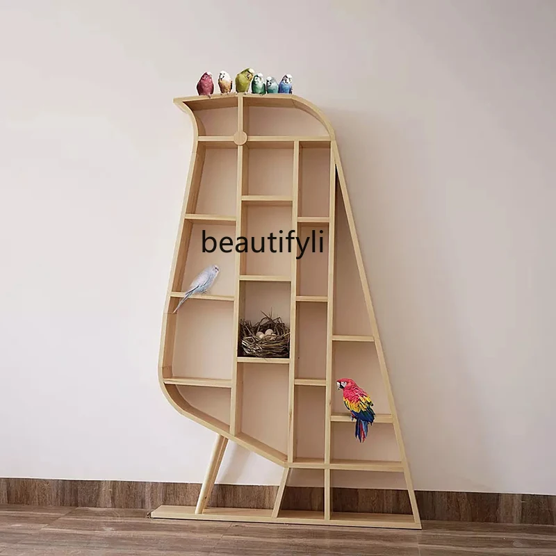 LBX Bird-Type Creative Bookshelf Bookcase Shelf Solid Wood Floor Book Shelf Nordic Log Wine Rack