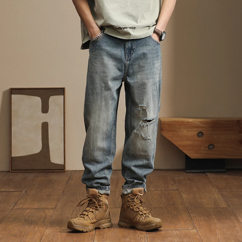 

Korean fashion loose Harem pants spring and autumn styles casual and versatile trendy jeans for men ripped baggy jeans