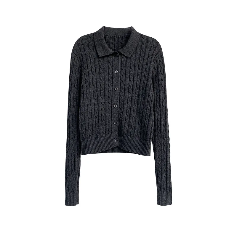 

Хлопковый кардиган с воротником-поло, женский вязаный свитер в стиле ретро