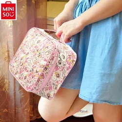 MINISO 2024 New Hello Kitty Cartoon Waterproof Travel Portable Handbag Student Multi functional Storage Makeup Bag