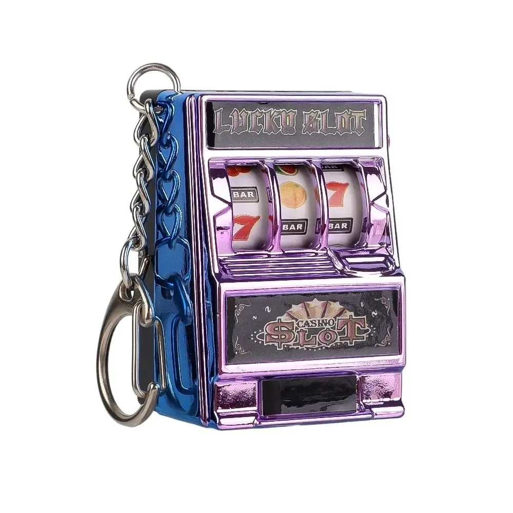 High Quality Stress Reliever Keychains Toy Coin Operated Games Key Holder Mini Fruit Slot Machine Gift