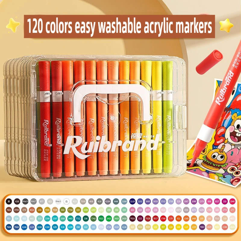 

120/12 Colors Acrylic Marker Pens for Kids Non-Toxic Washable for Primary Students No Bleed School Art Supplies Stationery