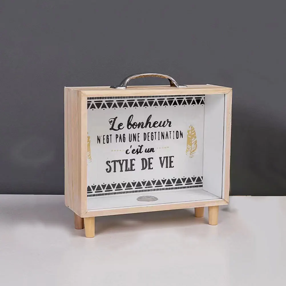 2 pièces cadre en bois tirelire polyvalent fenêtre transparente banque de monnaie boîte d'économie d'argent enfants adultes stockage de bureau à domicile