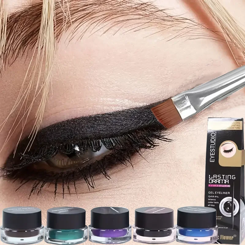 Rich Color Rendering Eyeliner Cream,Smudge Proof Waterproof Easy Coloring Makeup Cosmetic,( Brown, Blue Purple, Green And Black)