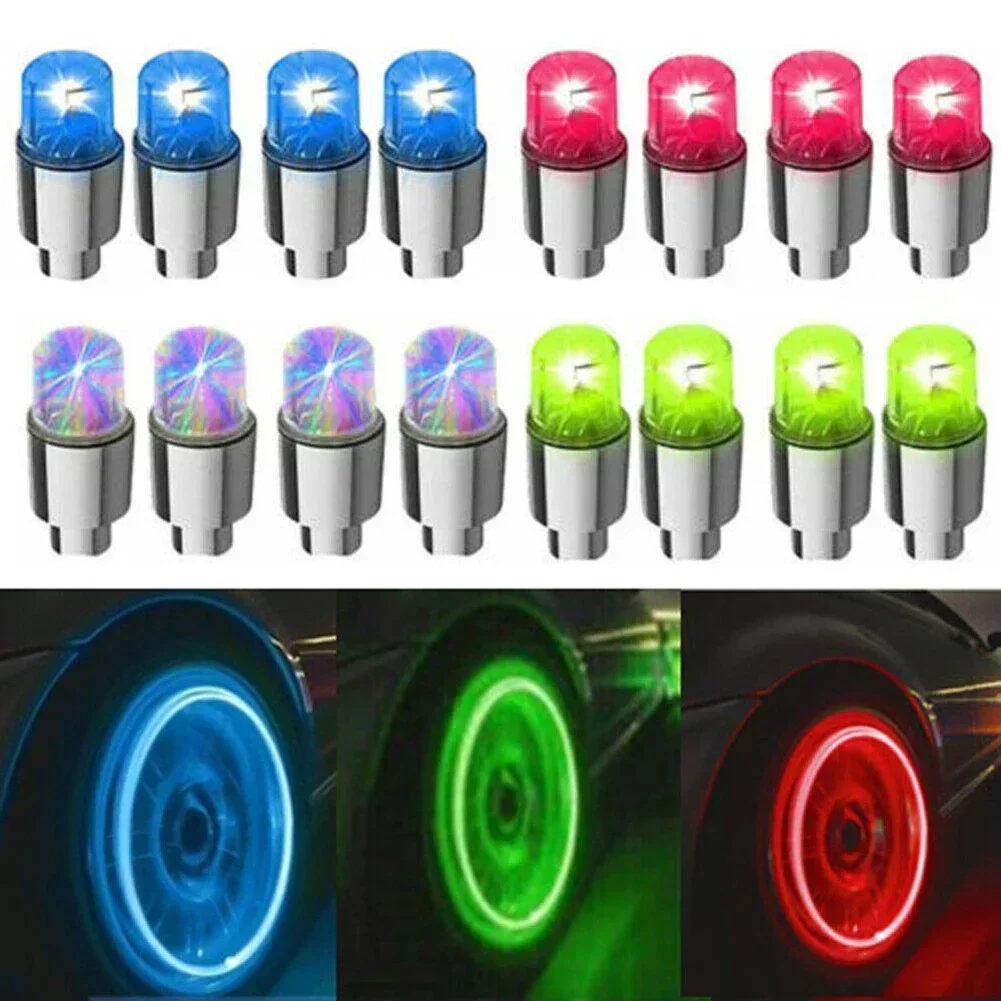 2/4PCS Colorful LED Wheel Valve Lights Motorcycles Bicycles Car Wheel Tire Valve Caps Universal Dustproof Bicycle Valve Cover