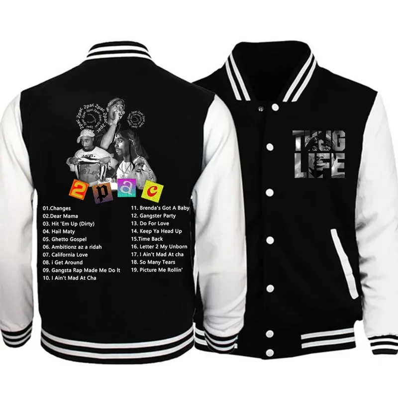 Th-ug Life Tupac Baseball Jacket 2pac Greatest Hits Song Hip Hop Pop Music Baseball Uniform Graphic Hoodie Sweatshirts Gift