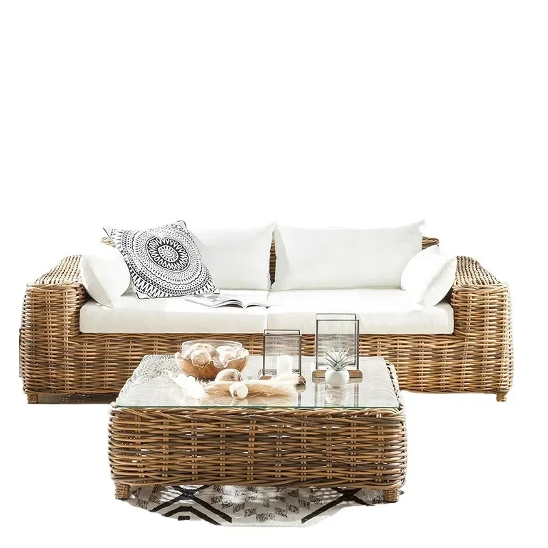 Outdoor Rattan Sofa Set Waterproof Sunscreen Garden Furniture for Courtyard Terrace Villa Leisure Triple Double Chair