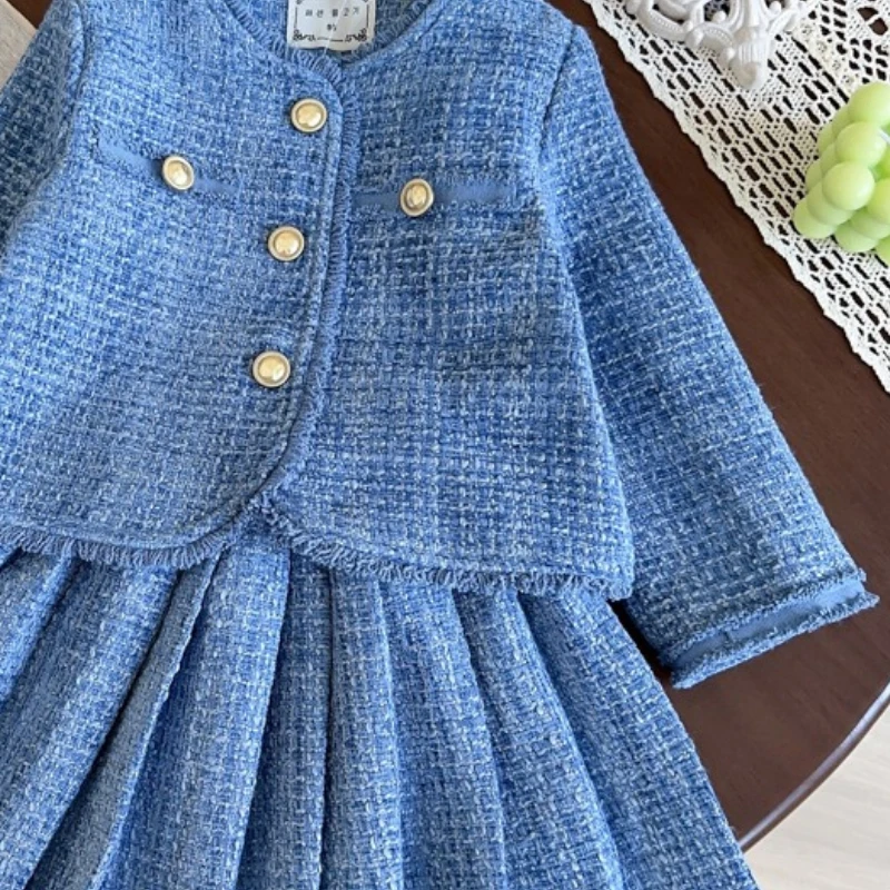 Girls' Clothing Set Spring and Autumn Winter New Fashionable Small Fragrant Style Coat Half Body Skirt Two Piece Set