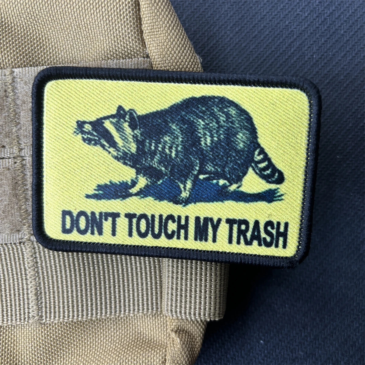 Don't Touch My Trash Raccoon meme Tactical Patch Funny Gadsden Flag Printed Morale Badge Military Hook&Loop Backpack Hat Sticker