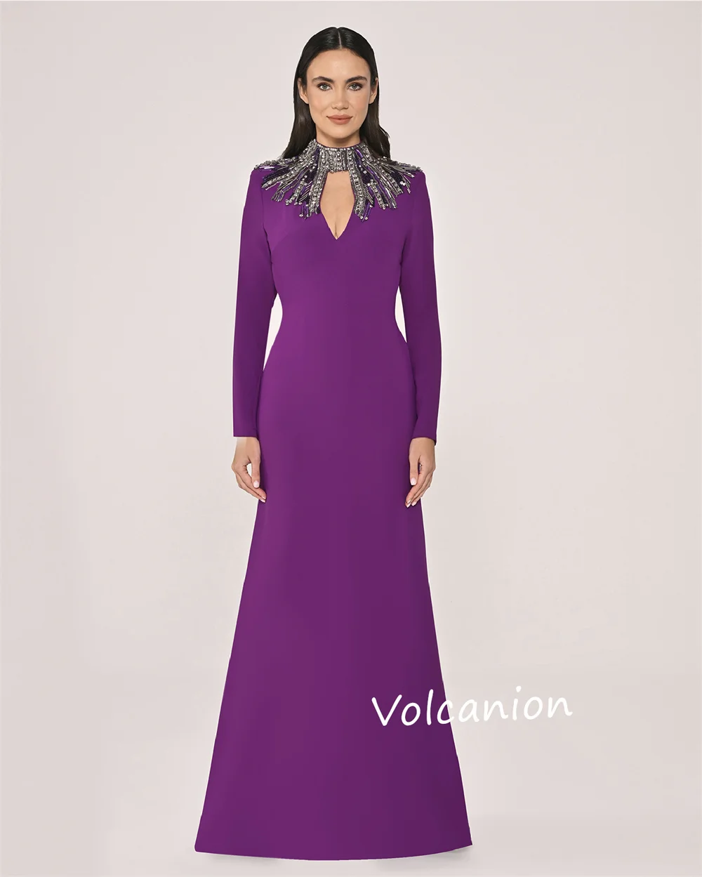 تخصيص جيرسي الديكور مطرزة ألف خط الياقة العالية فساتين طويلة مناسبة مخصصة كلاسيكية رائعة مساء رسمي