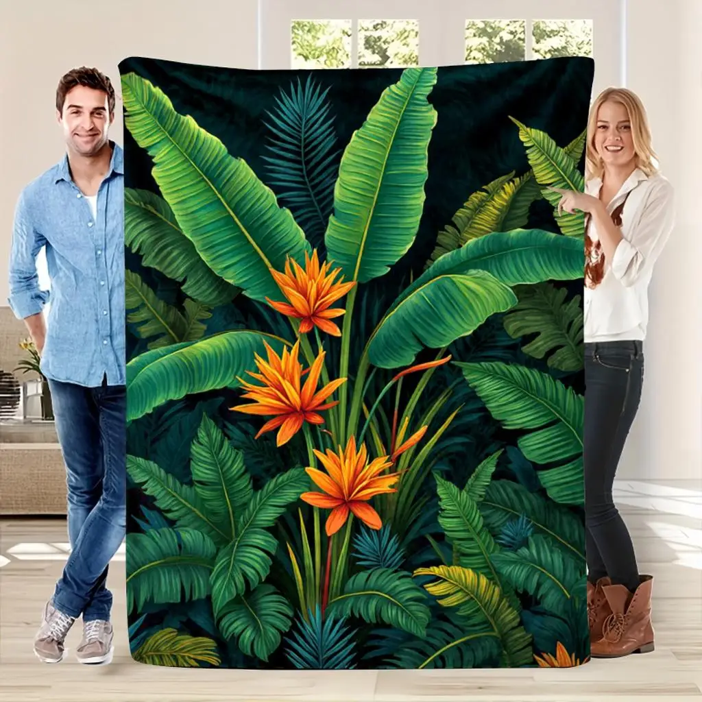 Luxury Tropical Jungle Print Throw Blanket for Sofa Bed Decor Botanical Leaf Foliage Green Cozy Cover 150x200cm