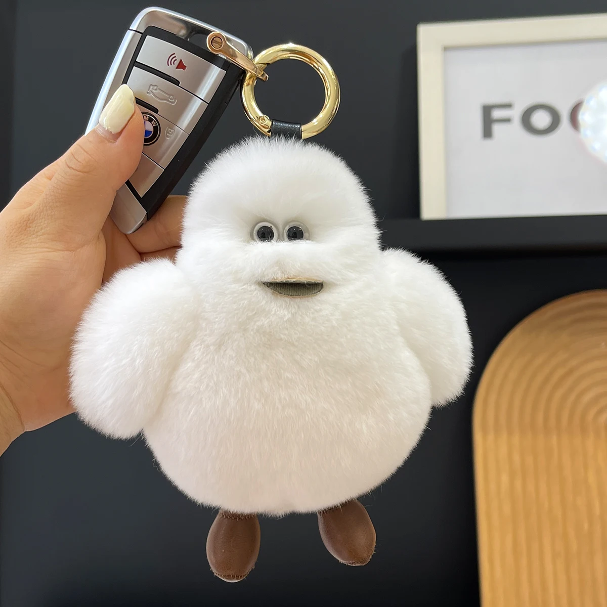 Cute Fluffy Keychain Real Natural Rabbit Fur Seagull Doll Pendnat Toys Keyring Handbag Charm Ornament Plush Jewelry Gifts