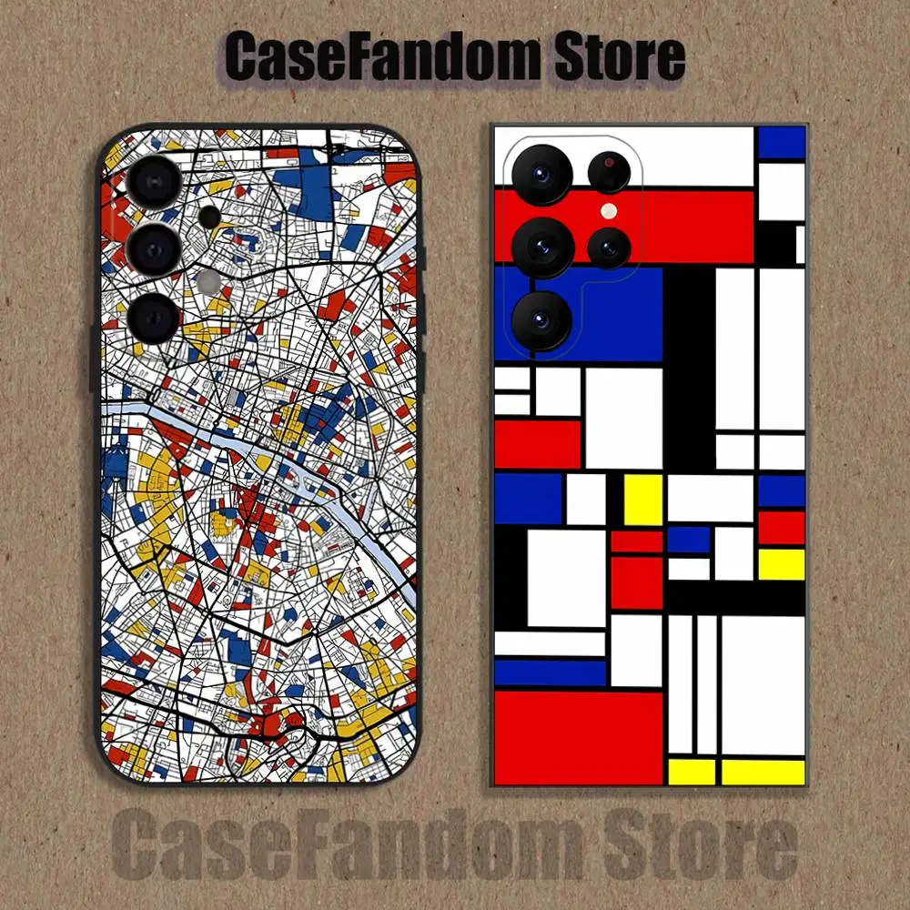 

Broken Mondrain Shockproof Phone Case For Samsung S26,S25,S24,S21,S22,S23,S30,Ultra,S20,Plus,Fe,Lite,5G Black Cover