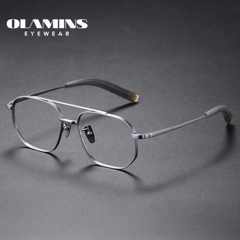 OLAMINS​ Retro Women High End Double Bridge Silver Frames Glasses Optical Eyewear Japan Titanium Reading Glasses 07518