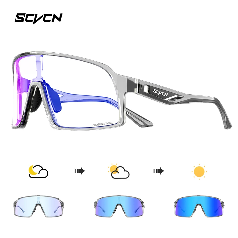 Scvcn óculos fotocromáticos para ciclismo, homens, uv400, mulheres, mtb, leve, esportes, caminhadas, corrida, óculos de sol