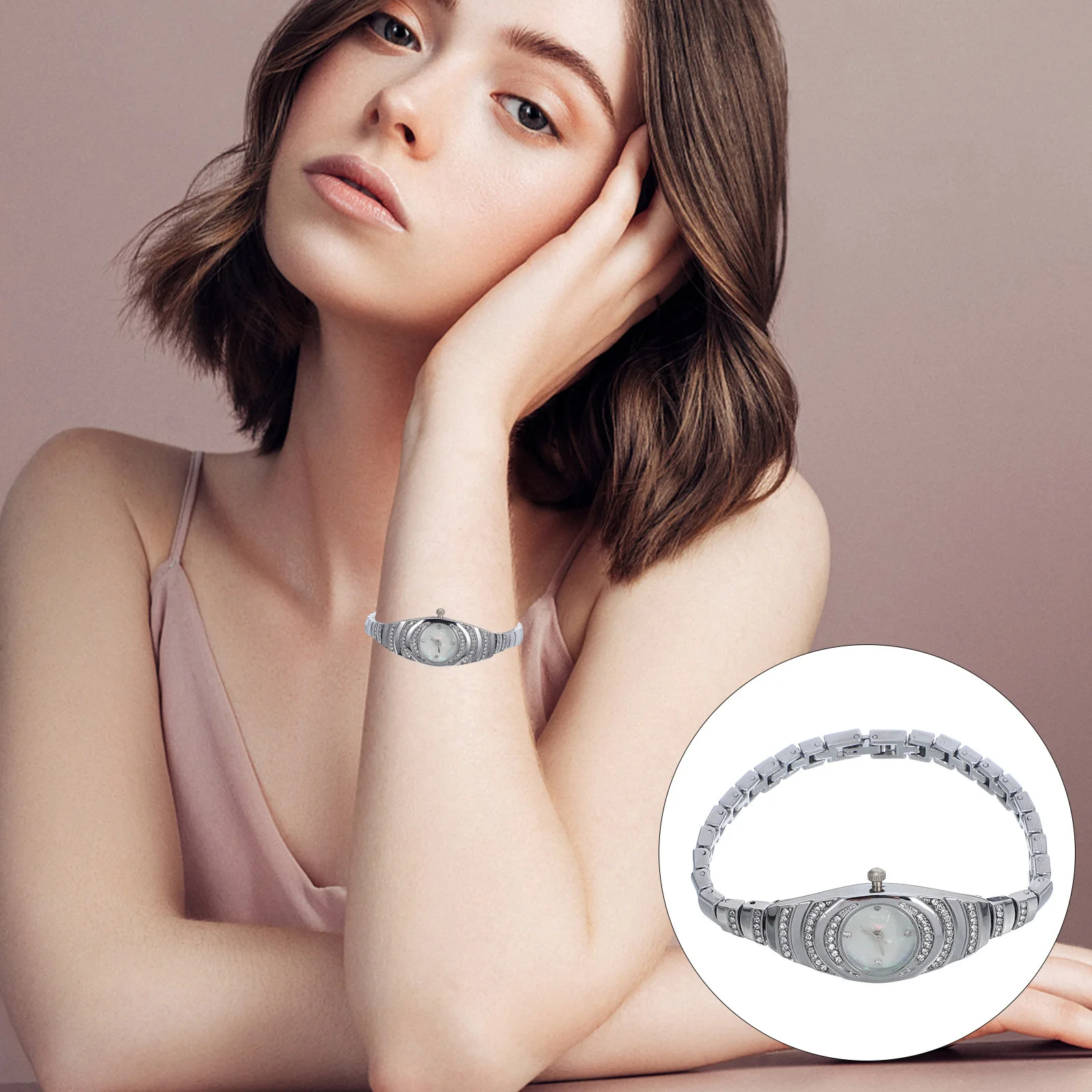 

Кварцевый браслет с бриллиантовым декором, женские часы с декором, стильные прочные модные женские наручные часы из цинкового сплава, идеальный подарок