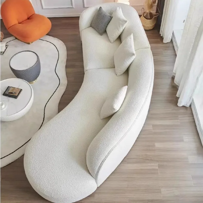 Fabric moon curved sofa living room modern reduced lamb wool special-shaped sofa