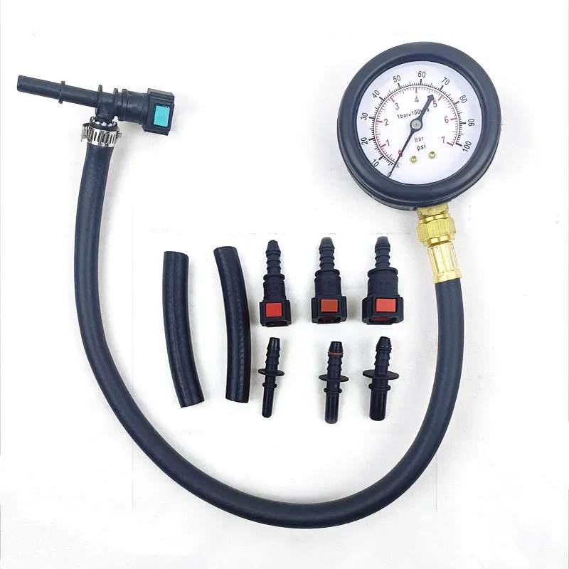 

New Car Fuel Pressure Gauge Car Gasoline Injection Tester Meter With 6.3 7.89 9.49 Connector Fast Connetion