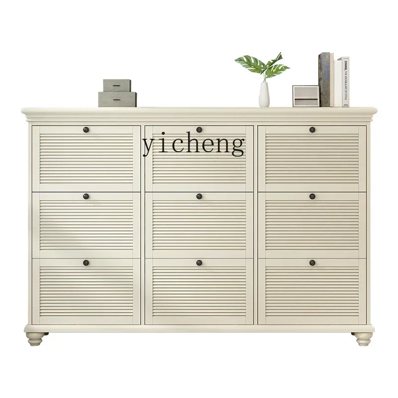 

XL American solid wood louver door tipping bucket shoe cabinet white simple modern entrance cabinet