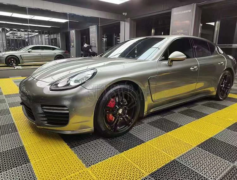 

Easy Install Air Release PE Liquid Metal Brown Grey Vinyl Wrap-Self-Adhesive Color Change Film Removable No Glue Residue 5x59ft