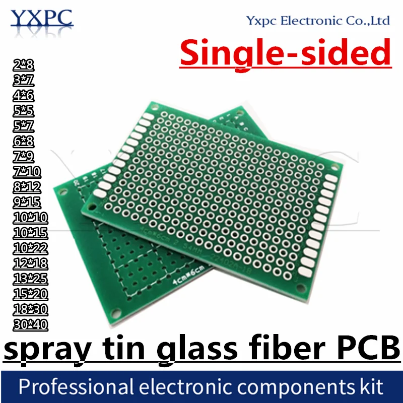 2x8 3x7 5x7 6x8 7x9 9x15 10x15 10x22 12x18 13x25 15x20 18x30 Single-sided spray tin glass fiber Universal Printed Circuit PCB