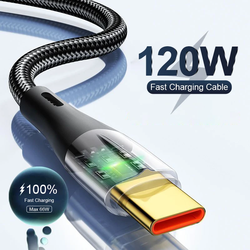 120W 6A USB To Type C Super Fast Charging Cable For Xiaomi 12 Redmi Note 14 POCO OPPO VIVO Huawei Data Cord Type-c Charger Cord