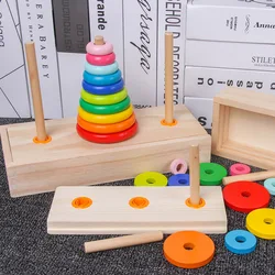 Rompecabezas de madera clásico para niños, torre de apilamiento, juguetes educativos tempranos matemáticos, juguete de interacción entre padres e hijos con caja de almacenamiento