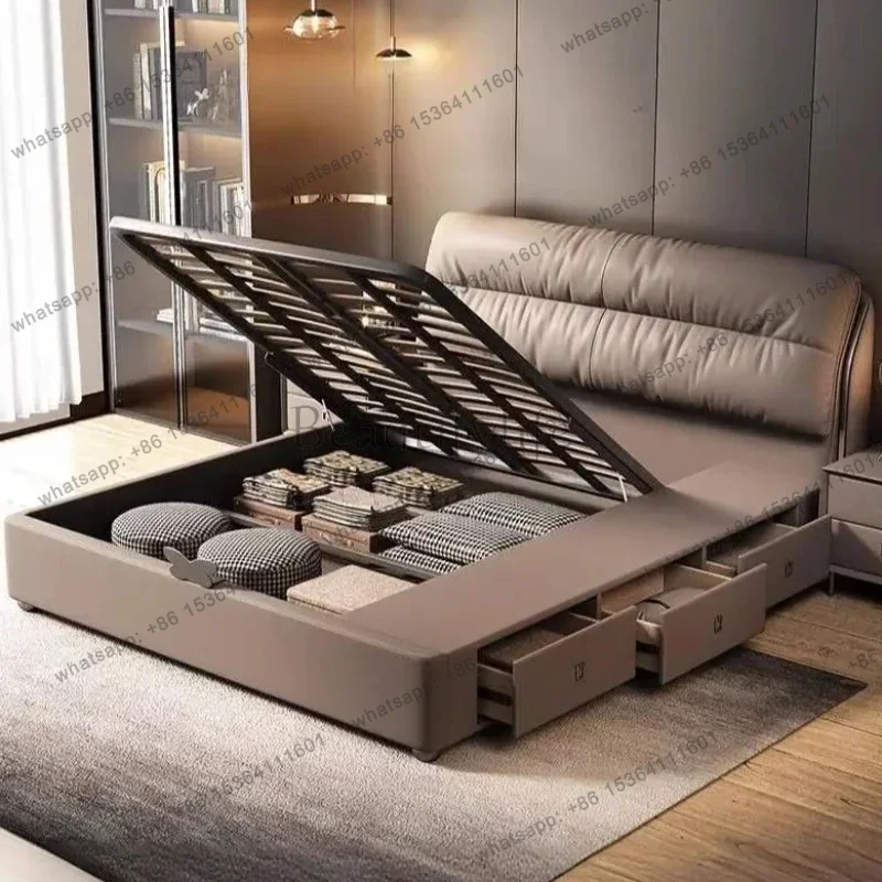 European Style Drawers Bed Frame Tall Headboard Modern Under Storage Bed Frame Twin King Size Cama