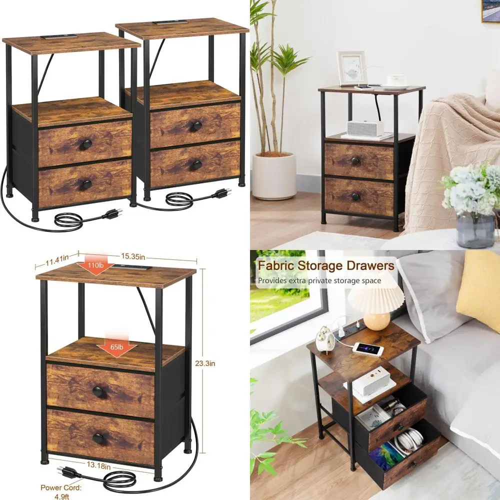 

compact charging nightstand with storage shelf for space-efficient side tables