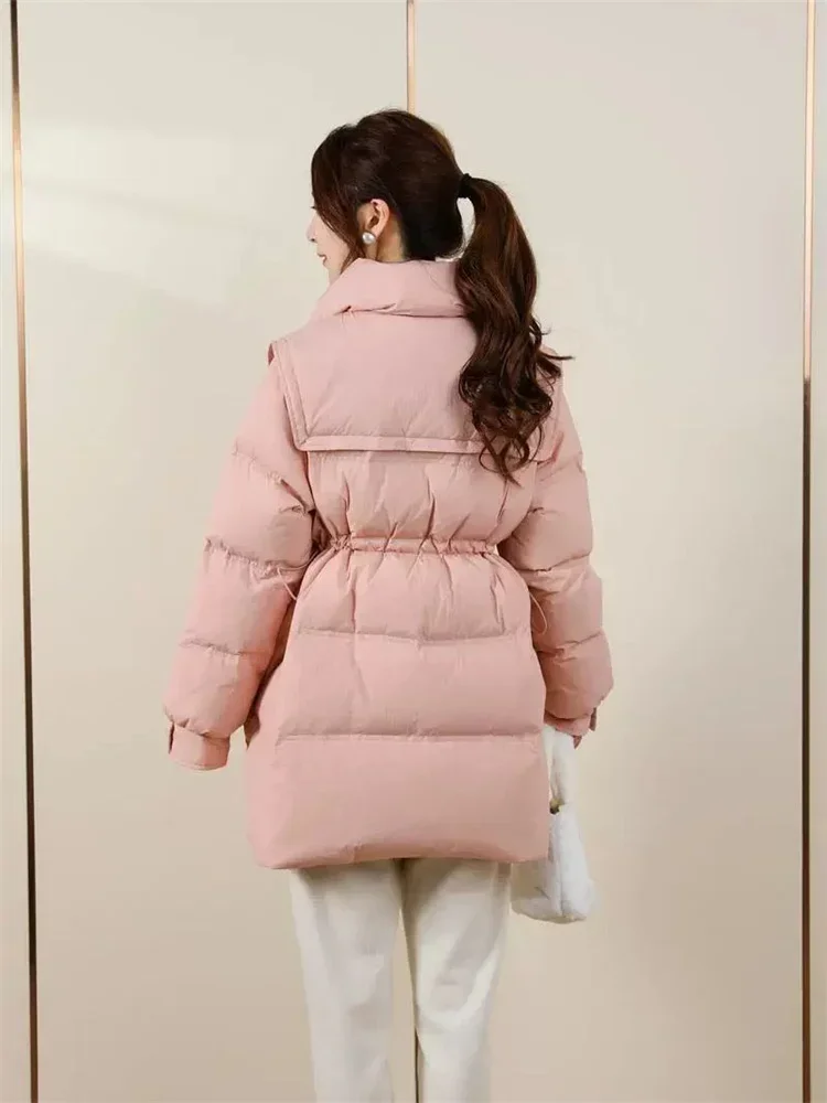 Small Girls Down Jacket 2024 Winter New Korean Fashion Stand Collar High Quality Thick Warmth White Duck Down Coat