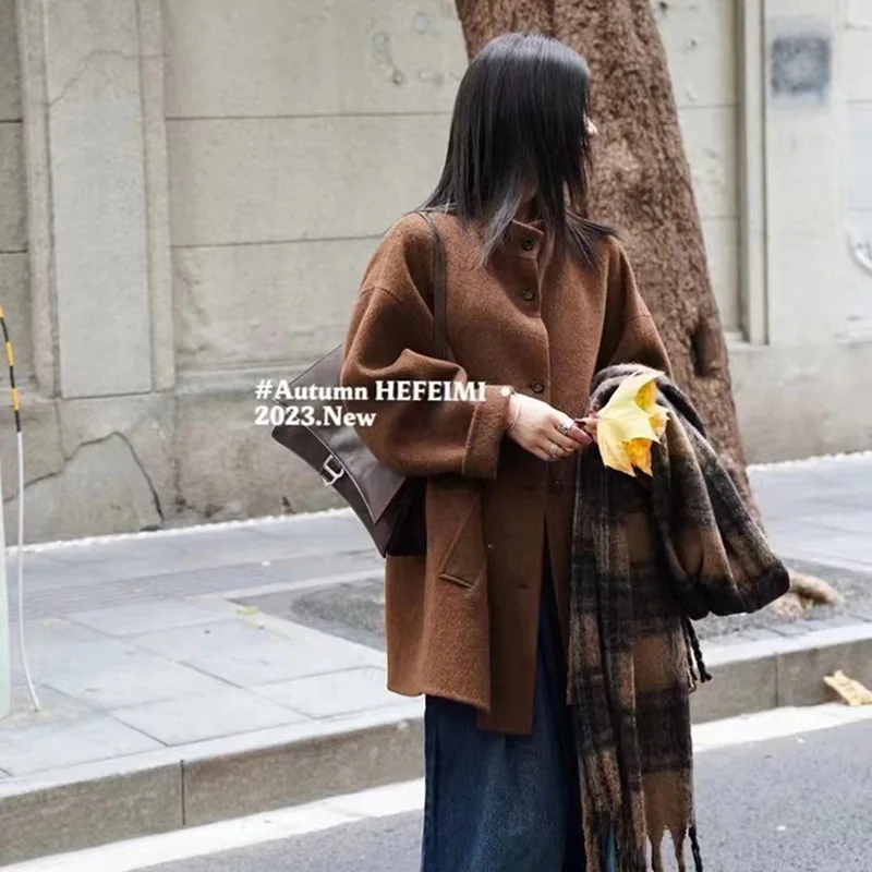 Korean high-end 20 cashmere coat for women, mid to long style, 2024 autumn and winter new item, stand up collar, warm Australian