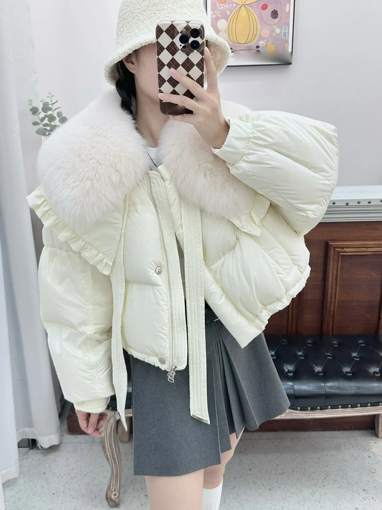 Women's Clothing High quality fur collar warm short jacketAutumn Winter New 0116