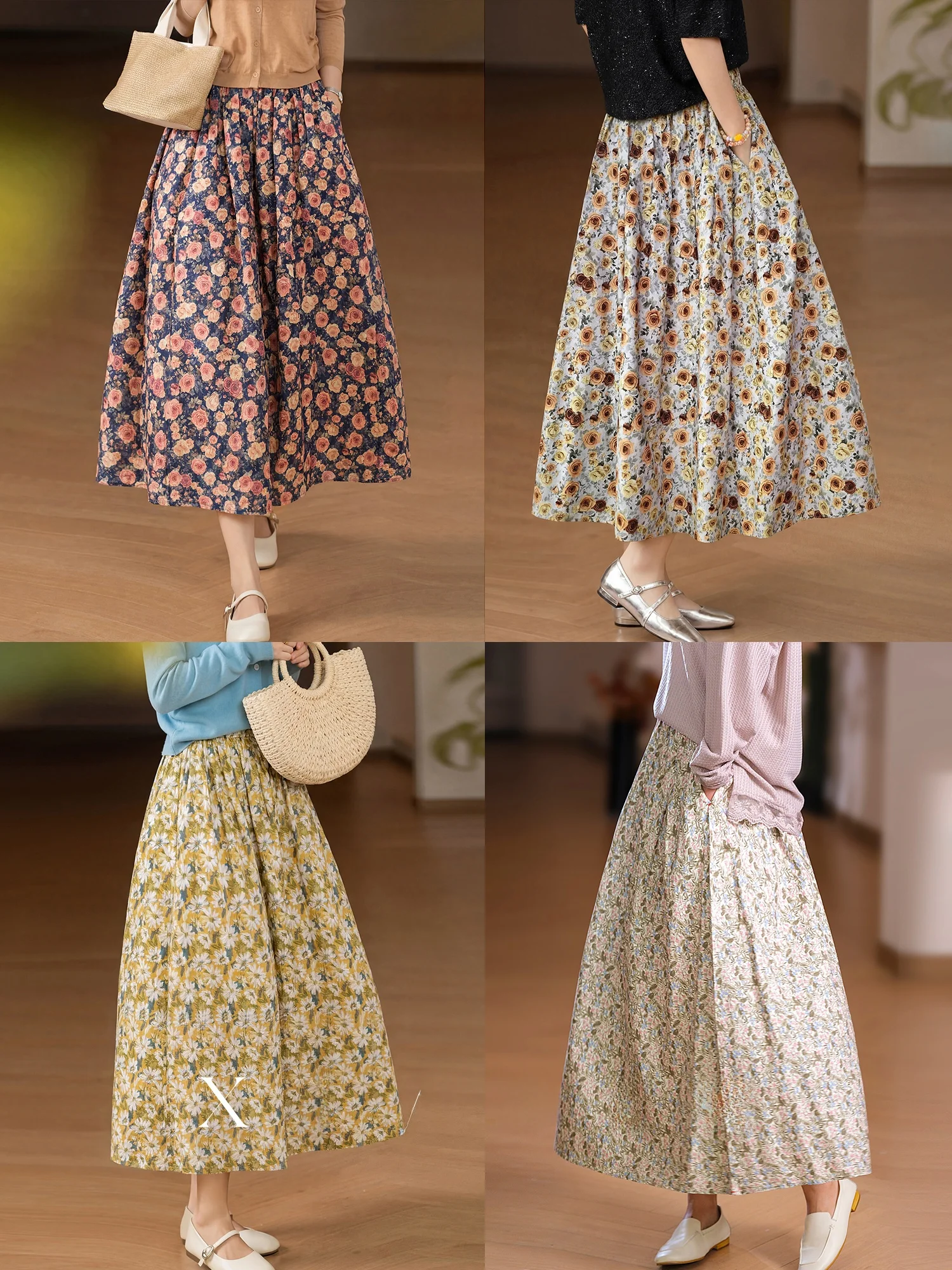

Spring Garden Collection Half Skirt by Little Ear 8 Colors! Combed Cotton Elastic Waist Floral Print Skirt for Women