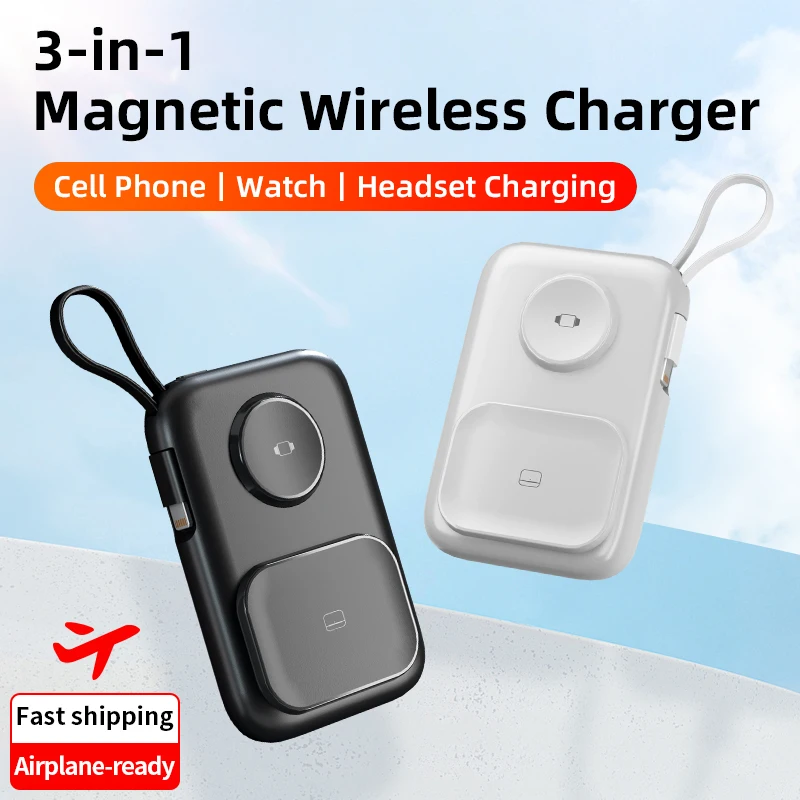 Mini Portable Charger Magnetic Wireless Power Bank 5000mAh 3 in 1 Power Banks Backup batter Apple Watch Charger For Apple IPhone