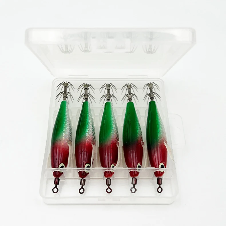 ShareShark 5 Stück/Box Tintenfisch-Jig-Köder 8cm 5,6g UV-Leuchtender Garnelenköder Horizontaler Kunstköder für Tintenfische, Oktopus, Salzwasser – Detail 22