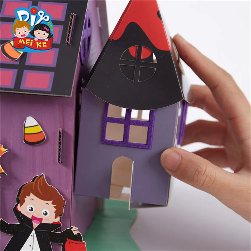 DIY Halloween Magic House Kids Handmade Material Cardboard Cottage Kindergarten Handmade Material Home Decorations Crafts Toys