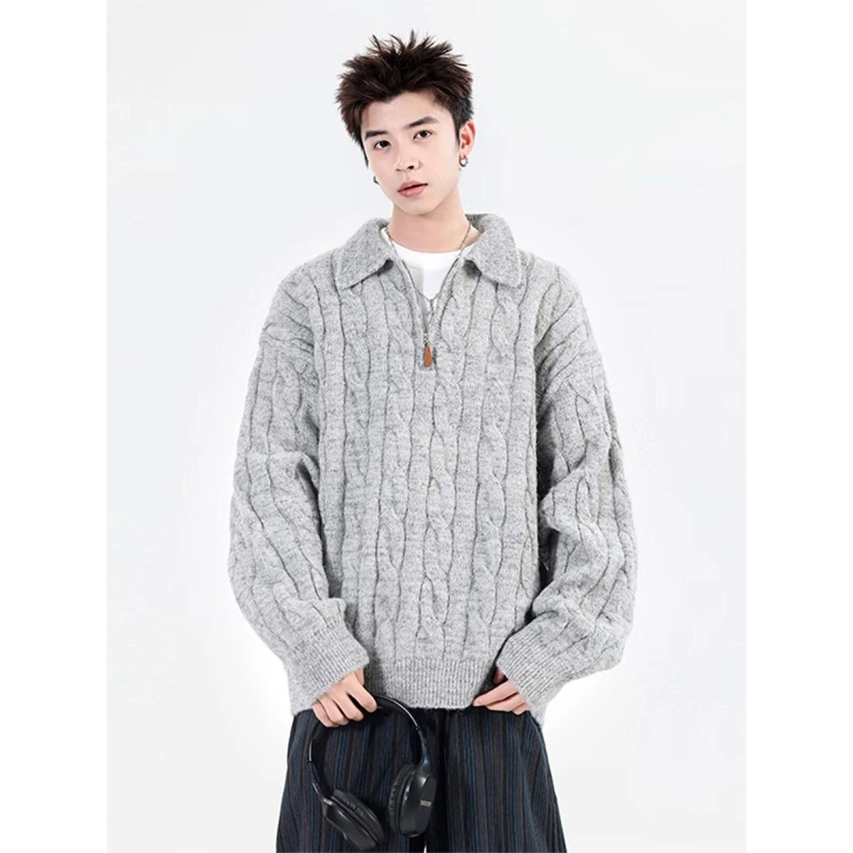 

Вязаный мужской свитер Lazy Sle в стиле ретро, корейский высококачественный зимний модный длинный свитер Sve Crew Ne Top