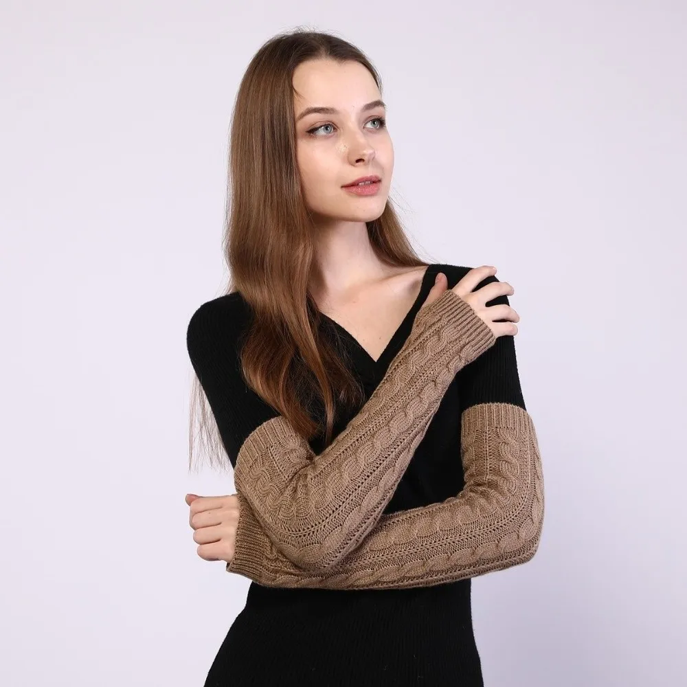 Fashion Solid Color Fingerless Gloves Long Black Hand Warmer Knit Mittens Over Elbow Gloves Women