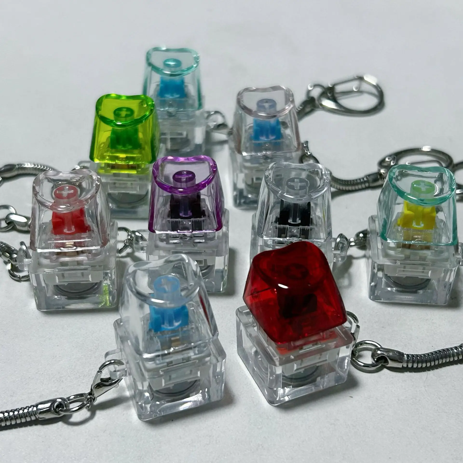 Transparent Love Heart 1-key Fingertip Stress Relief Toy Fun Finger Clicker Toy ECD Mechanical Keyboard Tester Fidget Key Charm