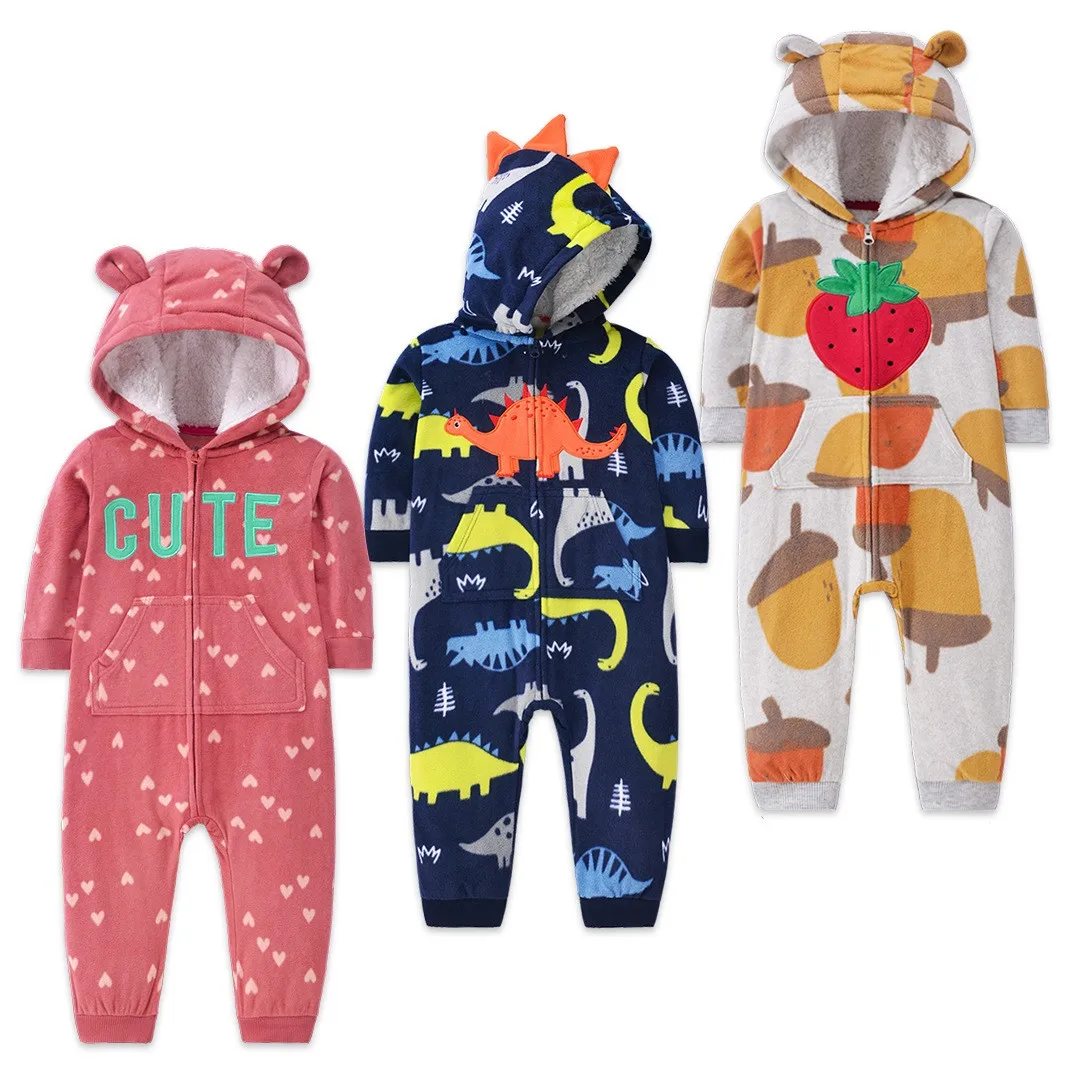 Infant Baby Romper 2024 Spring Autumn Warm Babi Boy Girl Clothes Coral Fleece Hooded Babe Girl Animal Jumpsuit